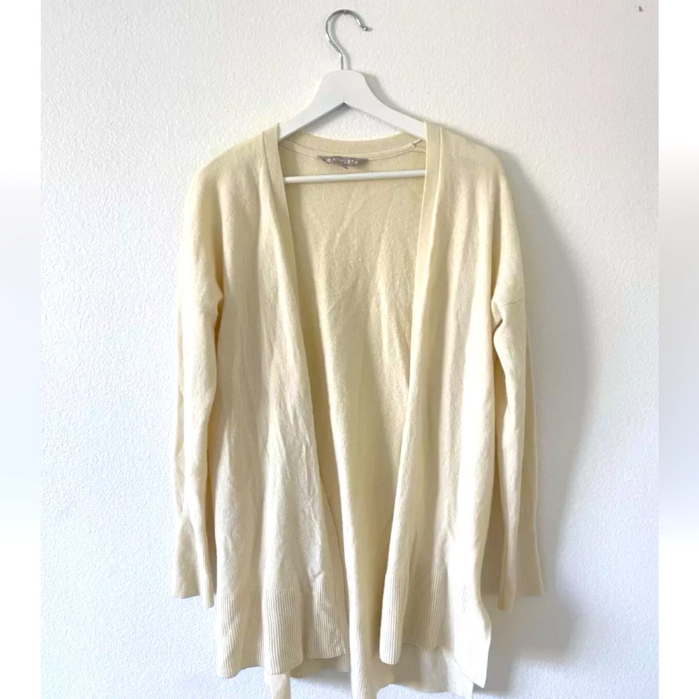 ATHLETA Wool Cashmere Open Sweater Wrap Coat Sz S Cream Bone